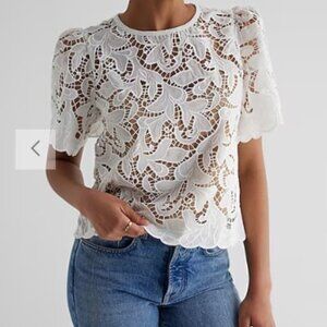 Express Embroidered Crochet Puff Sleeve